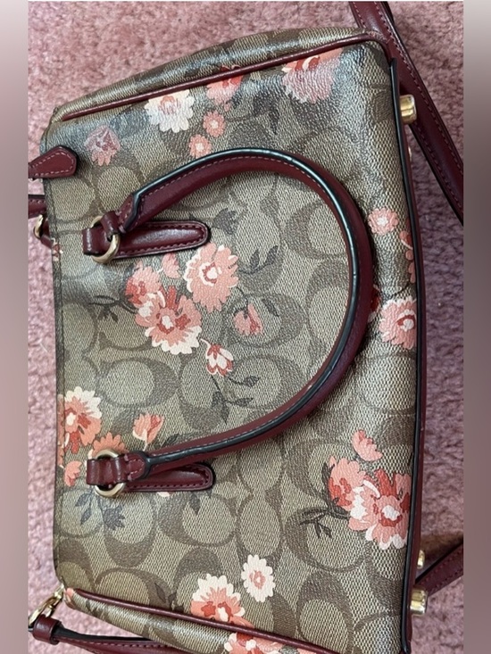 COACH Brown Signature Floral Satchel with Pink Accents - Picture 5 of 7